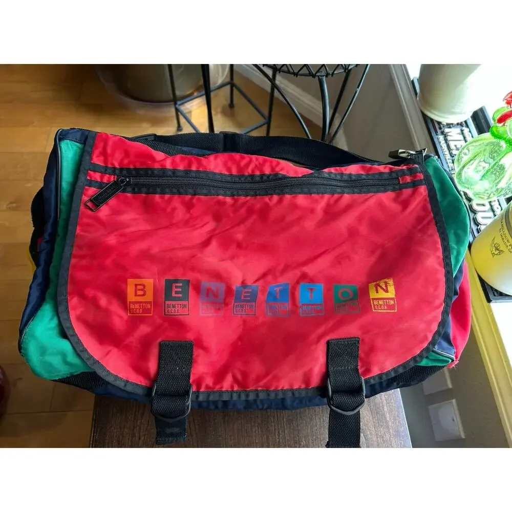 Vintage United Colors of Benetton multicolor colorblock nylon duffel bag